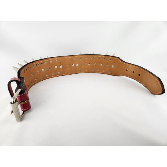 High Quality Genuine Leather Spiked Studded Dog Collar Large Breeds Red‎ Jeweled - Picture 5 of 16